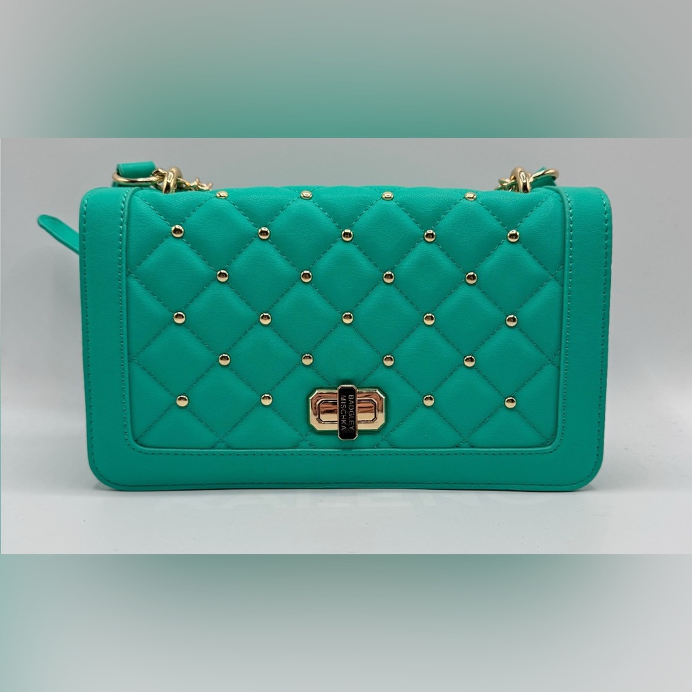 New Badgley Mischka Green Quilted Shoulder Bag